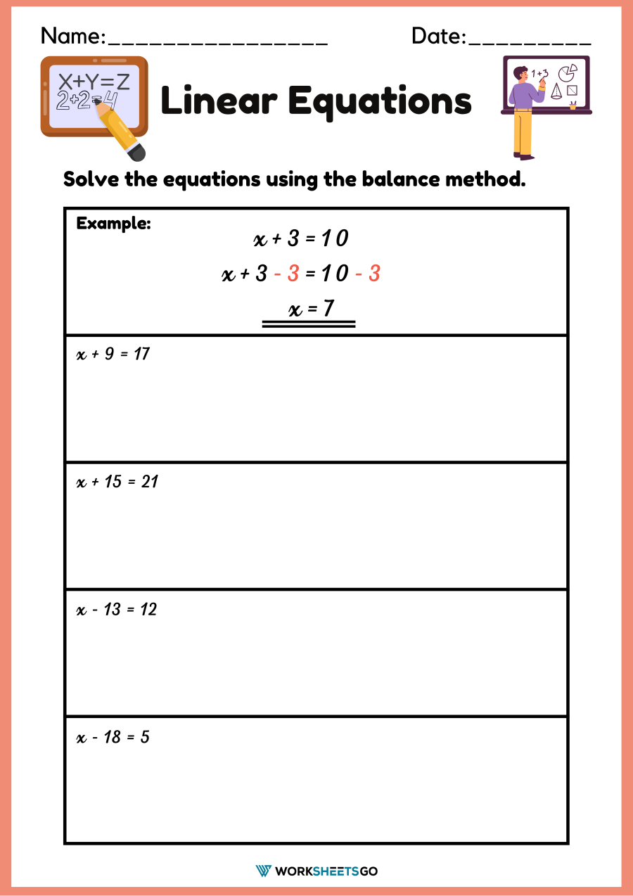 Solve Linear Equations Worksheet Worksheets For Kindergarten