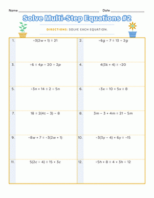 Solve Multi Step Equations 2 Interactive Worksheet Education 