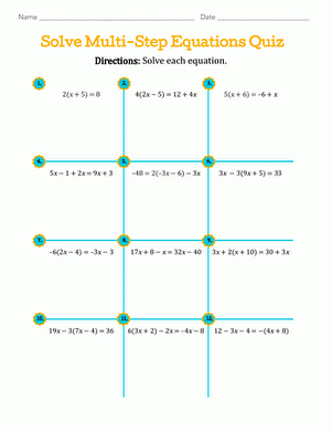 Solve Multi Step Equations Quiz Interactive Worksheet 