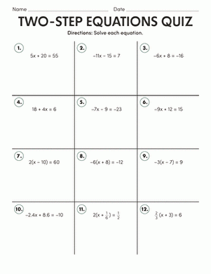 Solve Two Step Equations Quiz Worksheet Education Worksheets