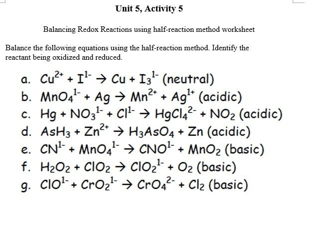 Solved Balancing Redox Reactions Using Half reaction Method 