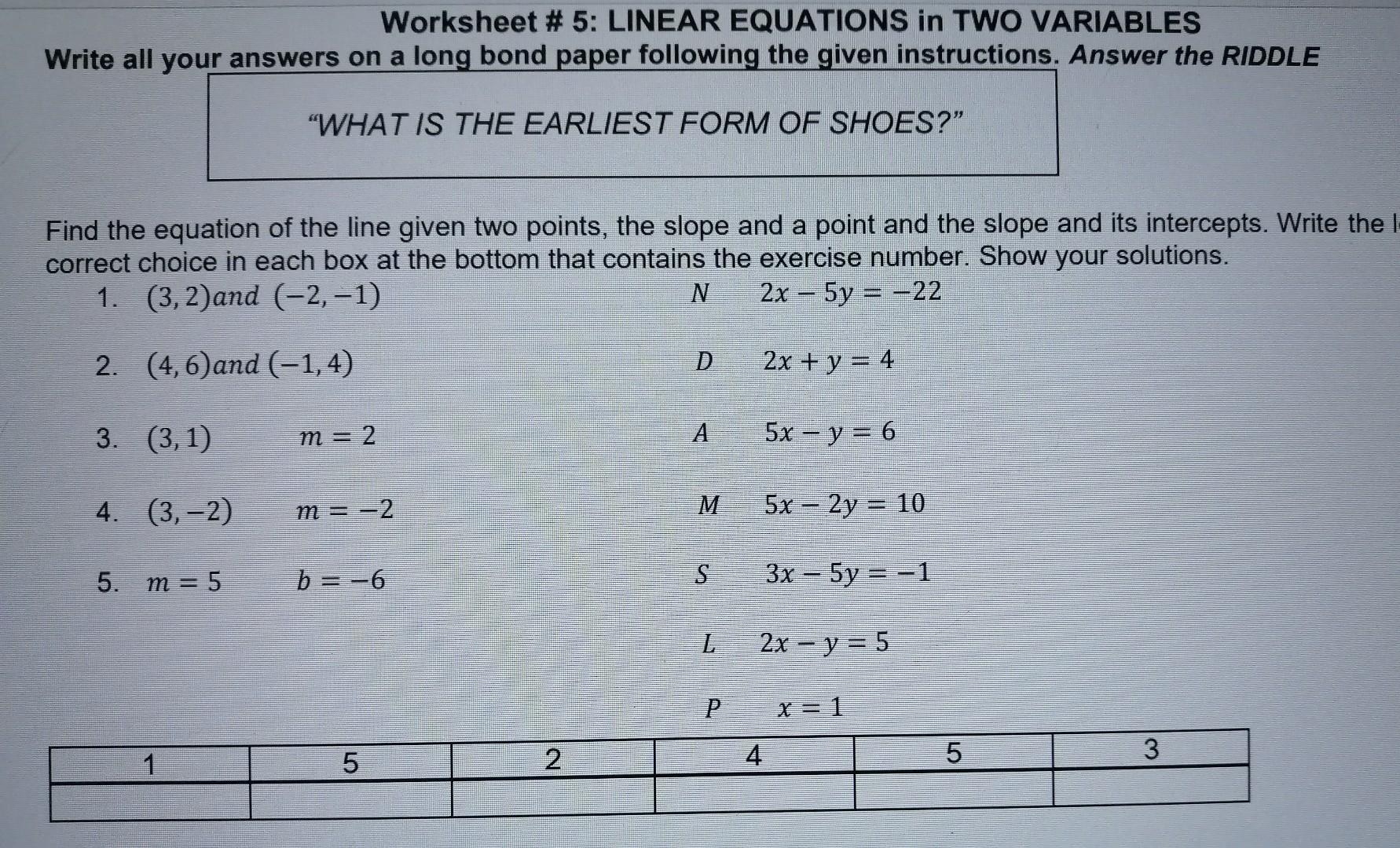 Solved Worksheet 5 LINEAR EQUATIONS In TWO VARIABLES Chegg
