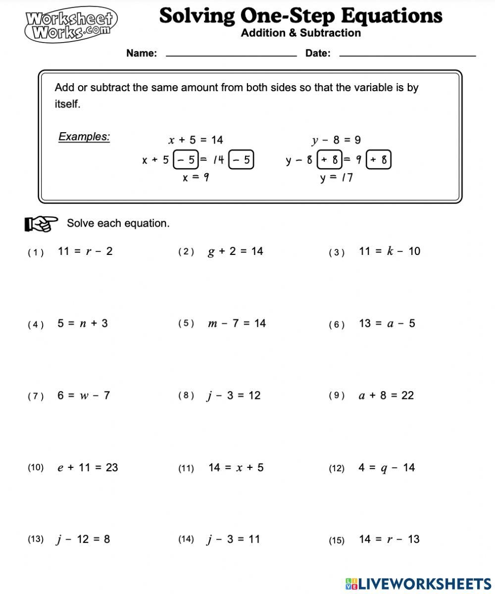 addition and subtraction equations worksheet