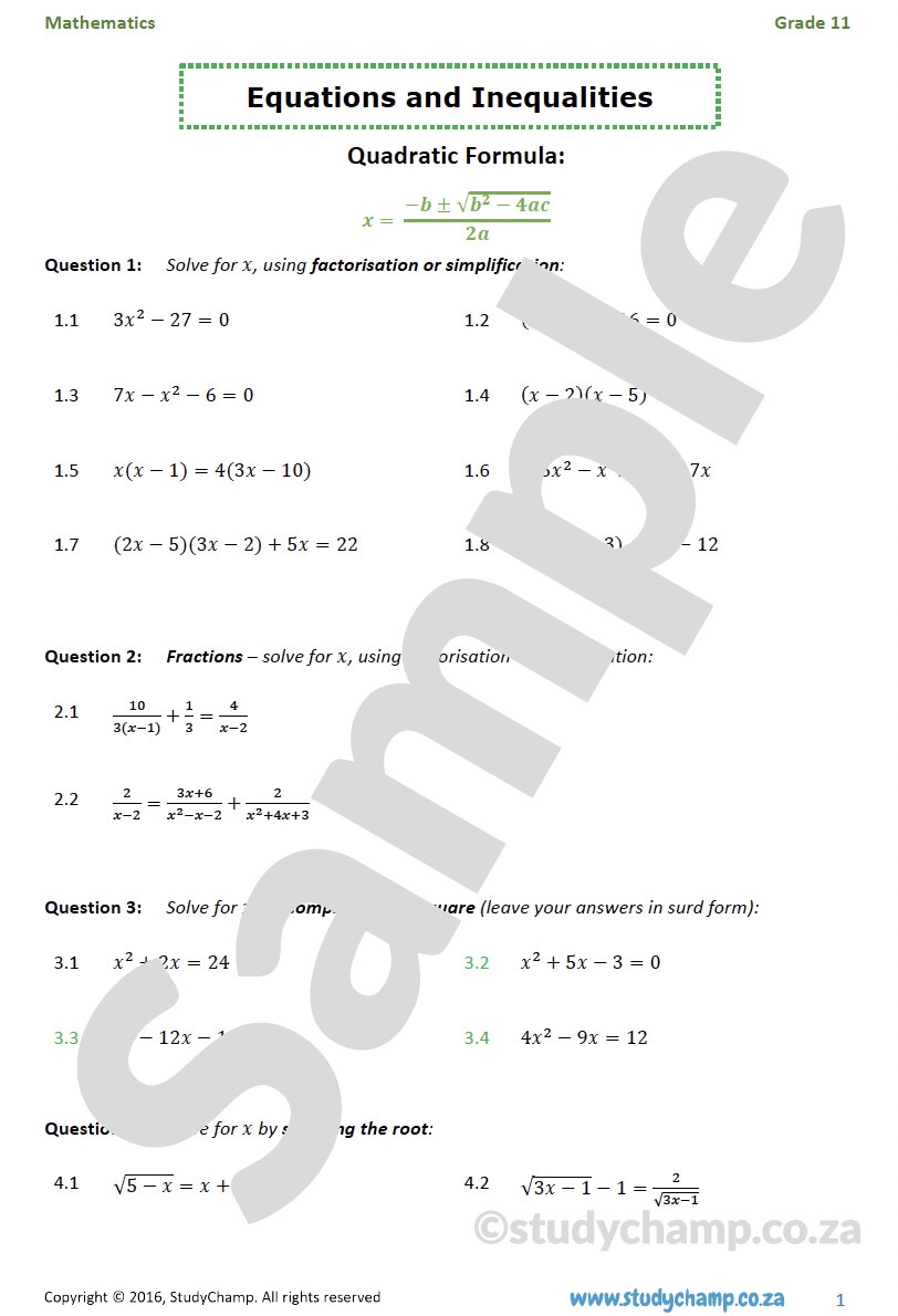 equations and inequalities worksheet
