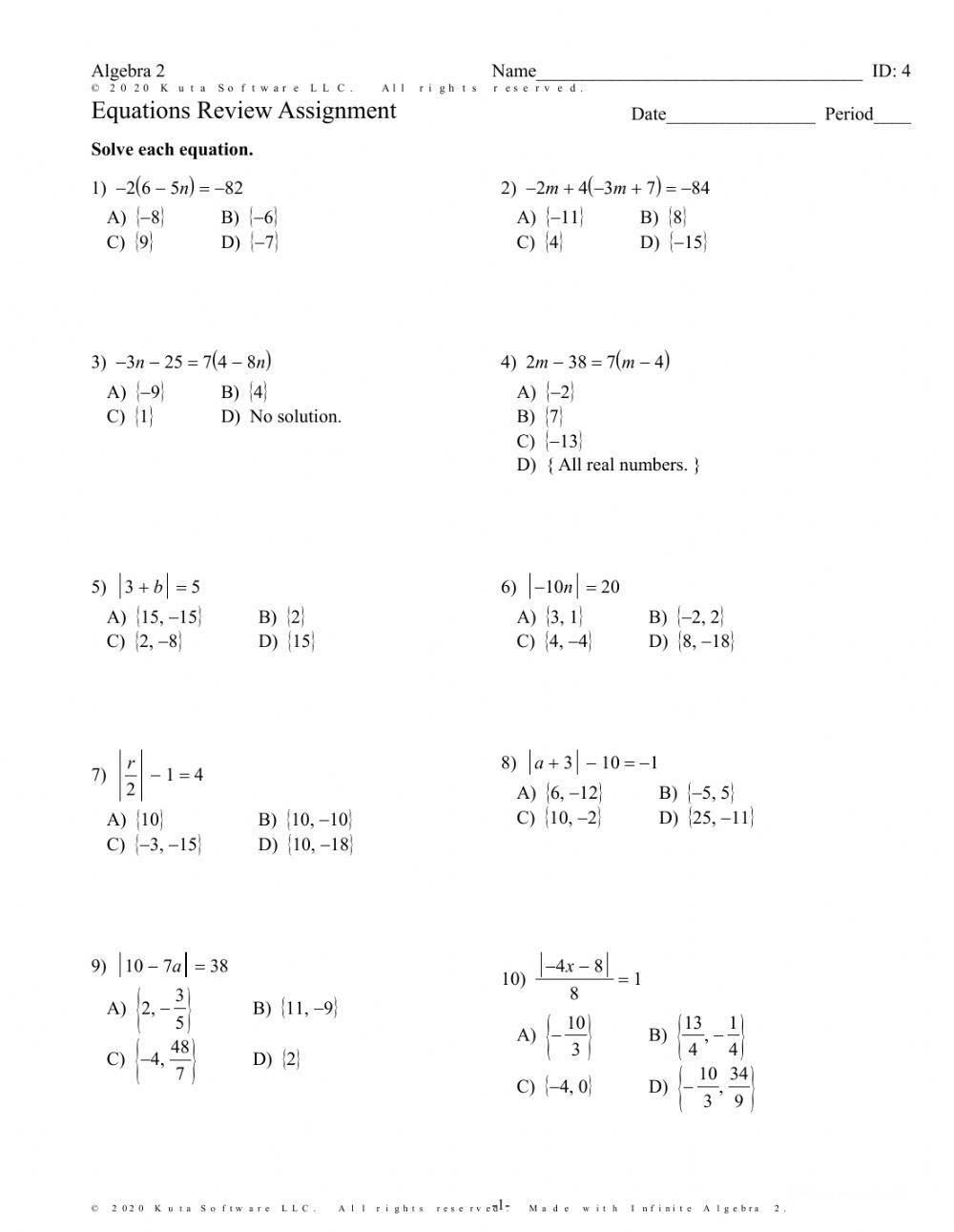 absolute value equations worksheets with answer key pdf