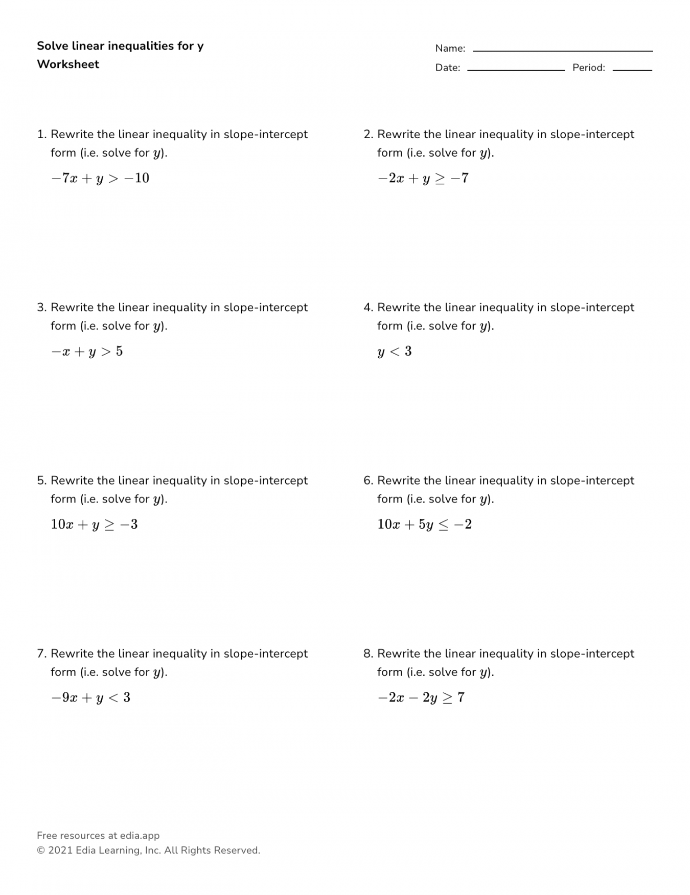 Solving Equations And Inequalities Worksheet Answers Printable PDF 