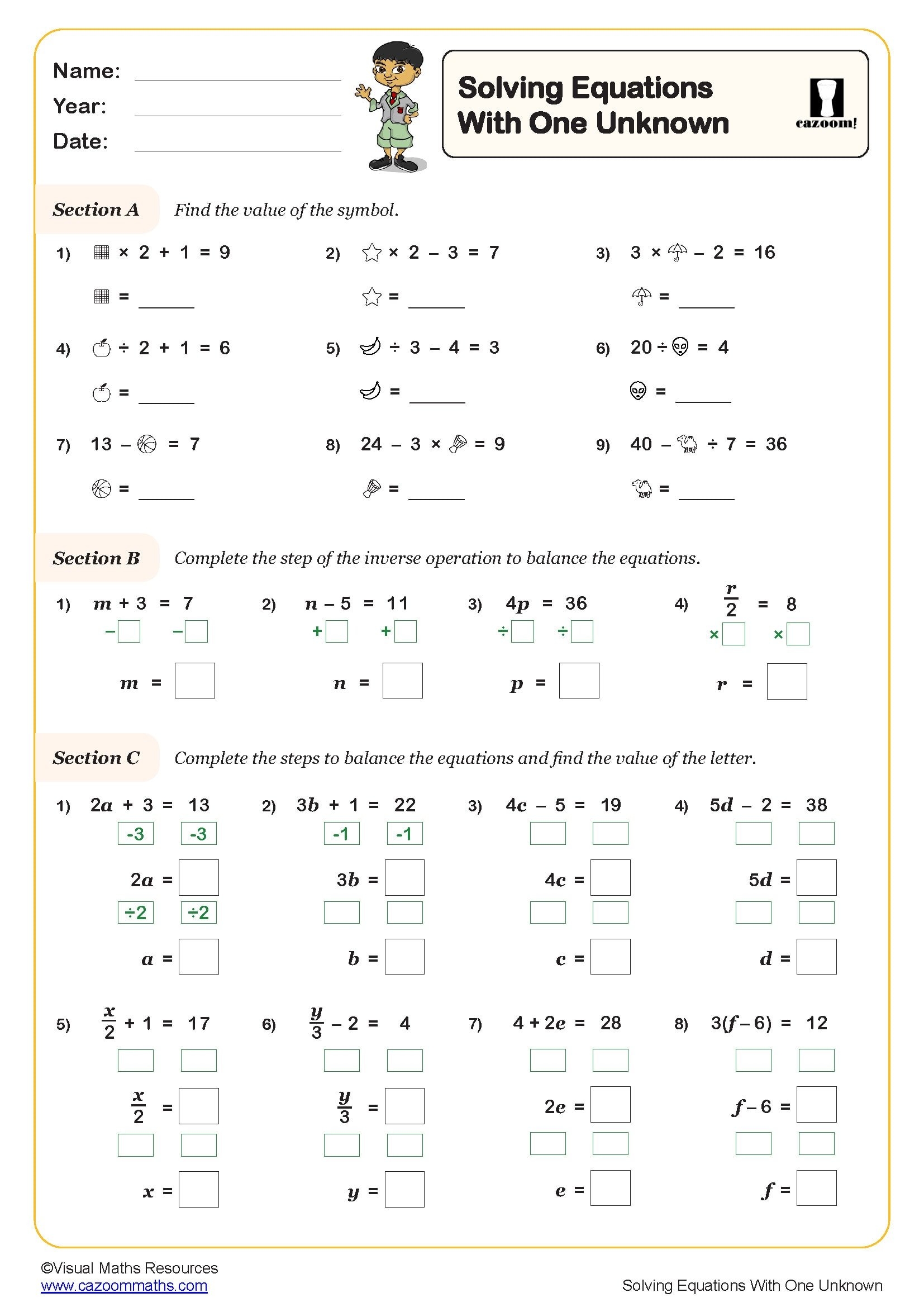 Solving Equations In Real Life Worksheet Mastering Math In Everyday 
