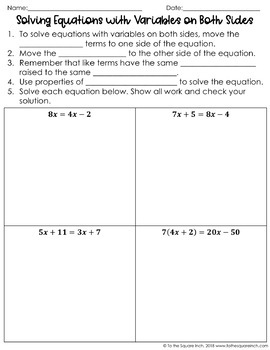 Solving Equations On Both Sides Worksheet