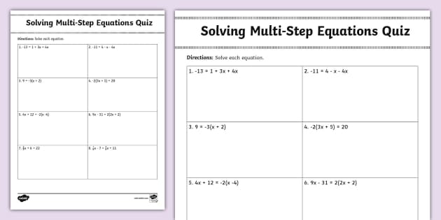 Solving Equations Quiz Math Resource Twinkl USA Twinkl 