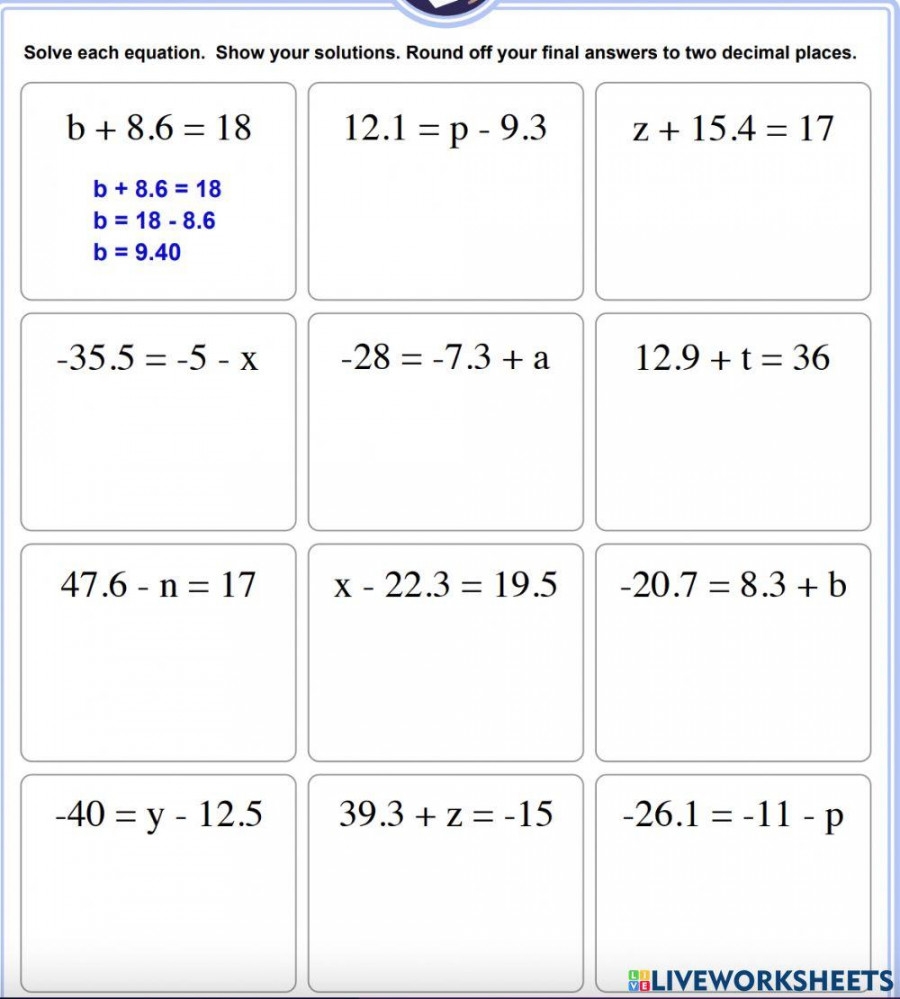 Solving Equations With Decimals Worksheet Pdf Printable PDF Template