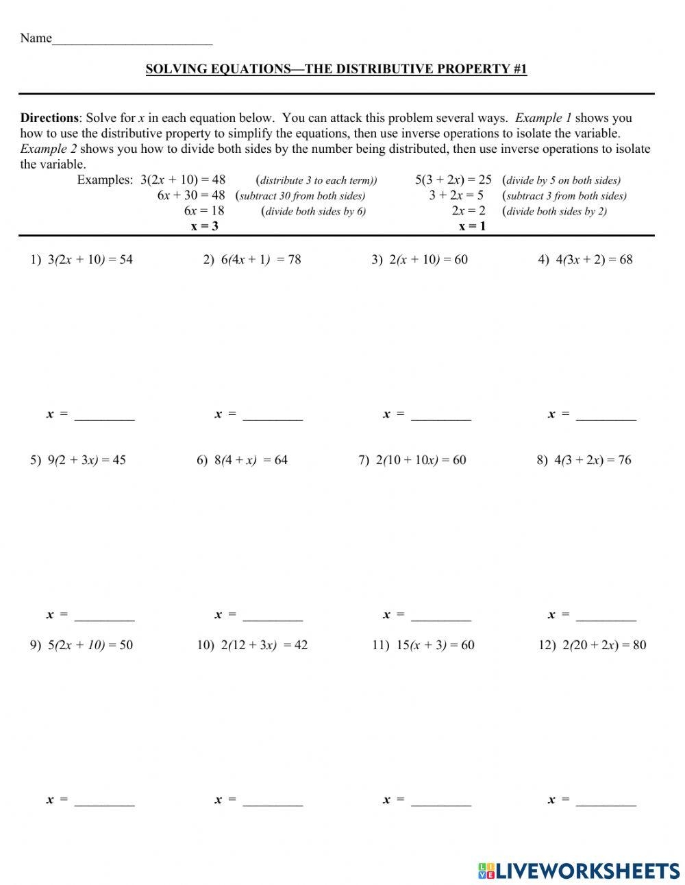 Solving Equations With Distributive Property Day 1 Online 