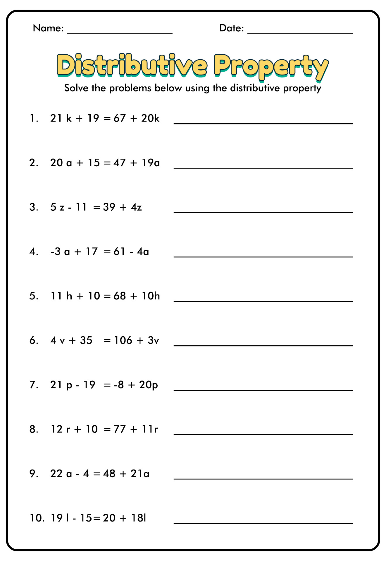 Solving Equations With Distributive Property Worksheet Worksheets Library