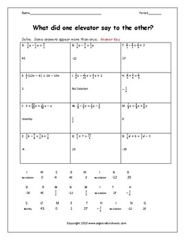 Solving Equations With Variables On Both Sides Fractions Worksheet