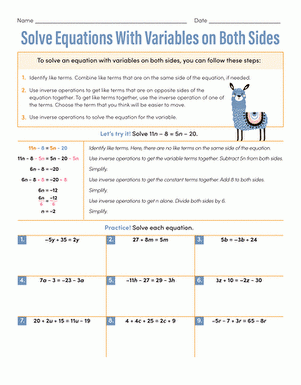 worksheet equations with variables on both sides