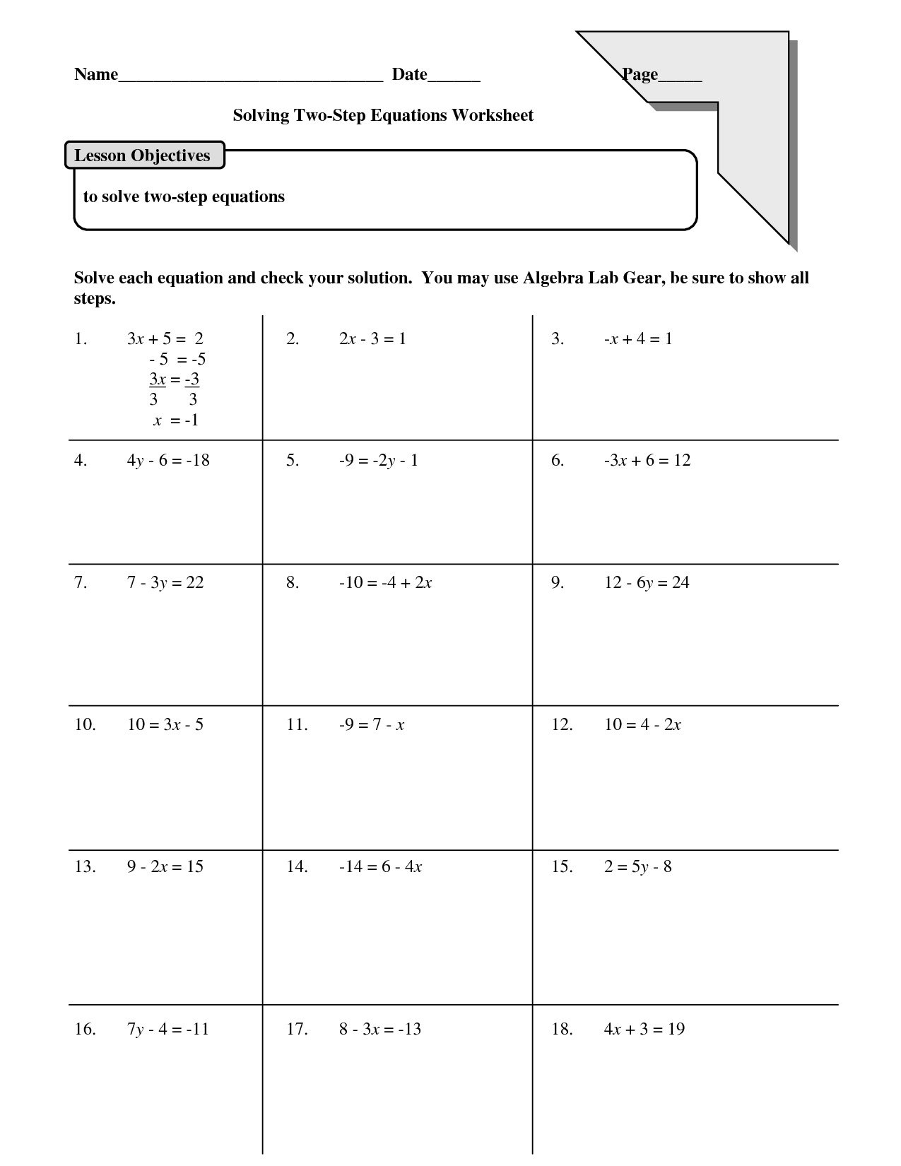 Solving Equations Worksheet Pdf E streetlight