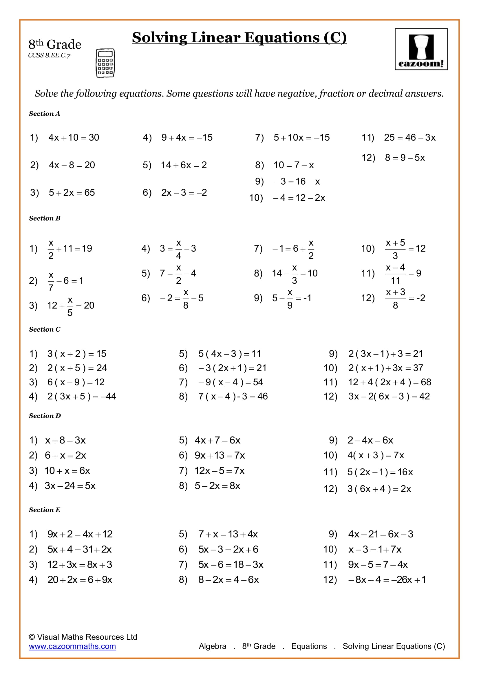 Solving Equations Worksheet Pdf E streetlight