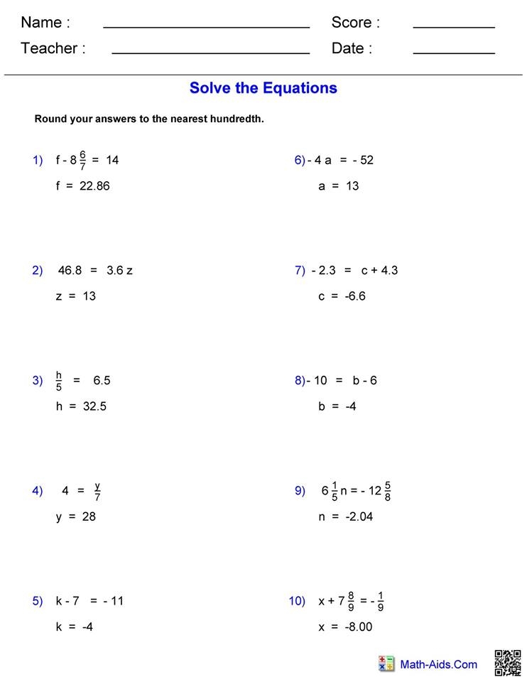 Solving Equations Worksheet With Answers Function Worksheets