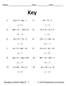 solving equations with variables on both sides worksheets