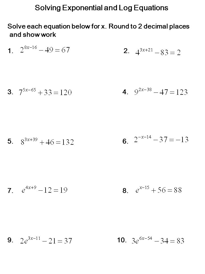 worksheet solving exponential equations