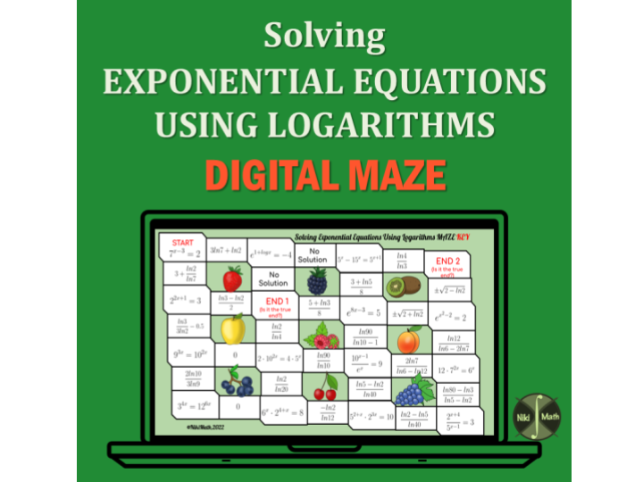 Solving Exponential Equations Using Logarithms Maze With 2 Ends 