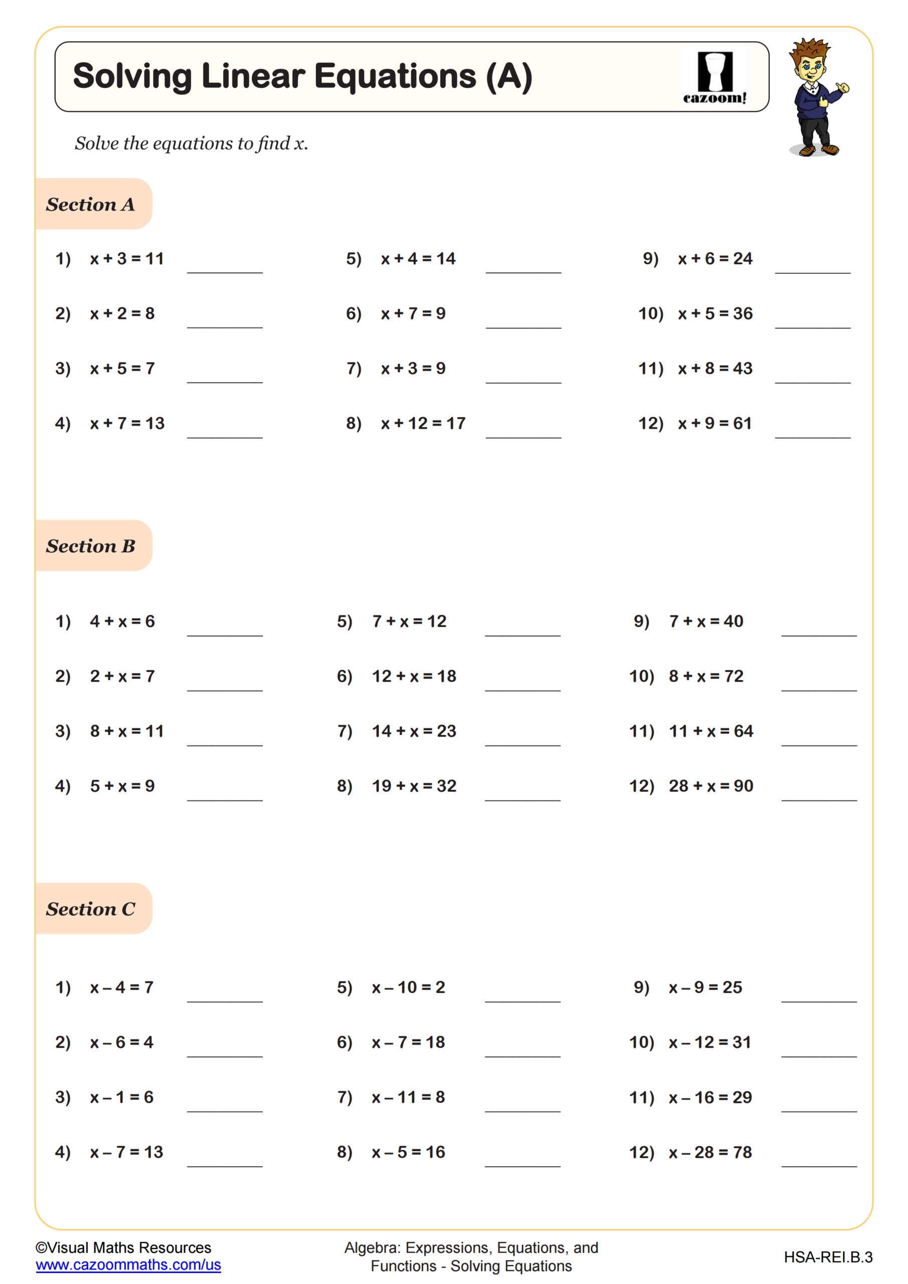 Solving Linear Equations A Worksheet Algebra I PDF Worksheets