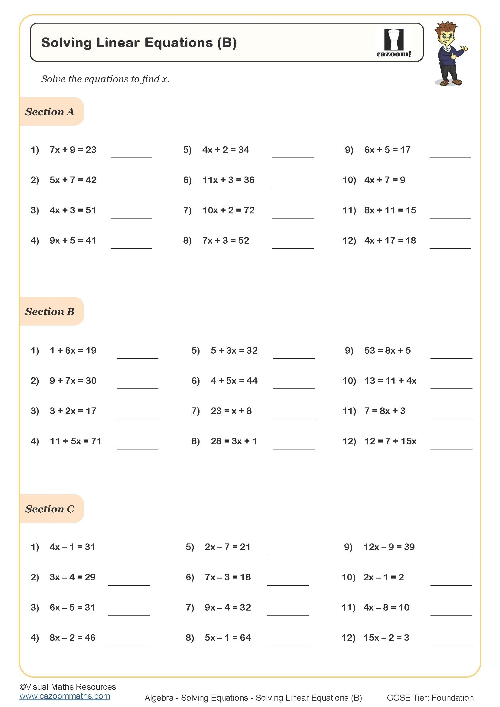 8th grade equations worksheet
