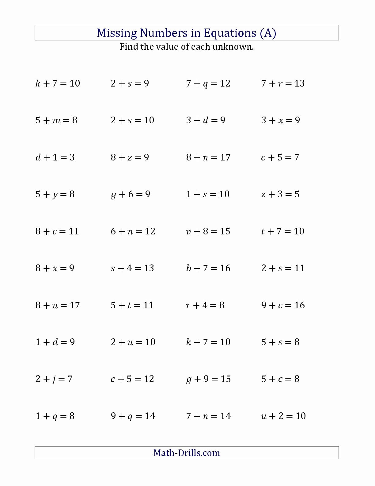 Solving Linear Equations Practice Worksheet Equations Worksheets