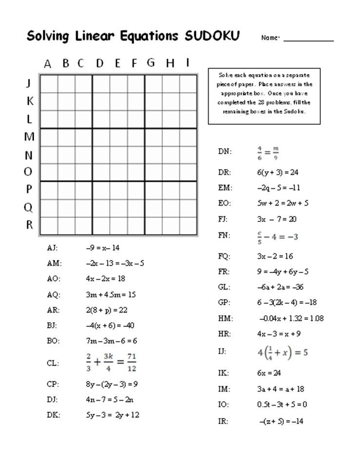 solving linear equations worksheet