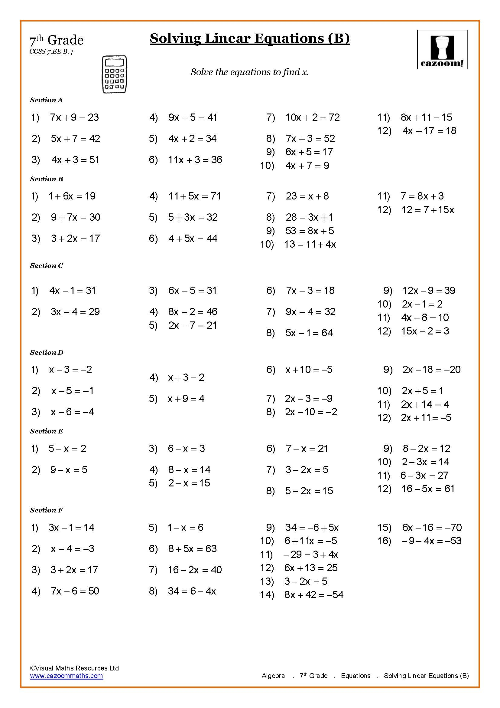 Solving Linear Equations Worksheet Pdf Owhentheyanks