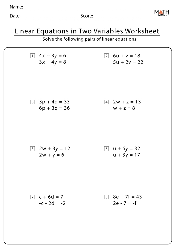 Solving Linear Equations Worksheets