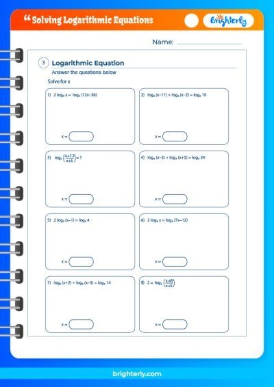 Solving Logarithmic Equations Worksheets PDFs Brighterly 