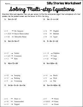 Solving Multi Step Equations Activity Algebra 1 Distance Learning 