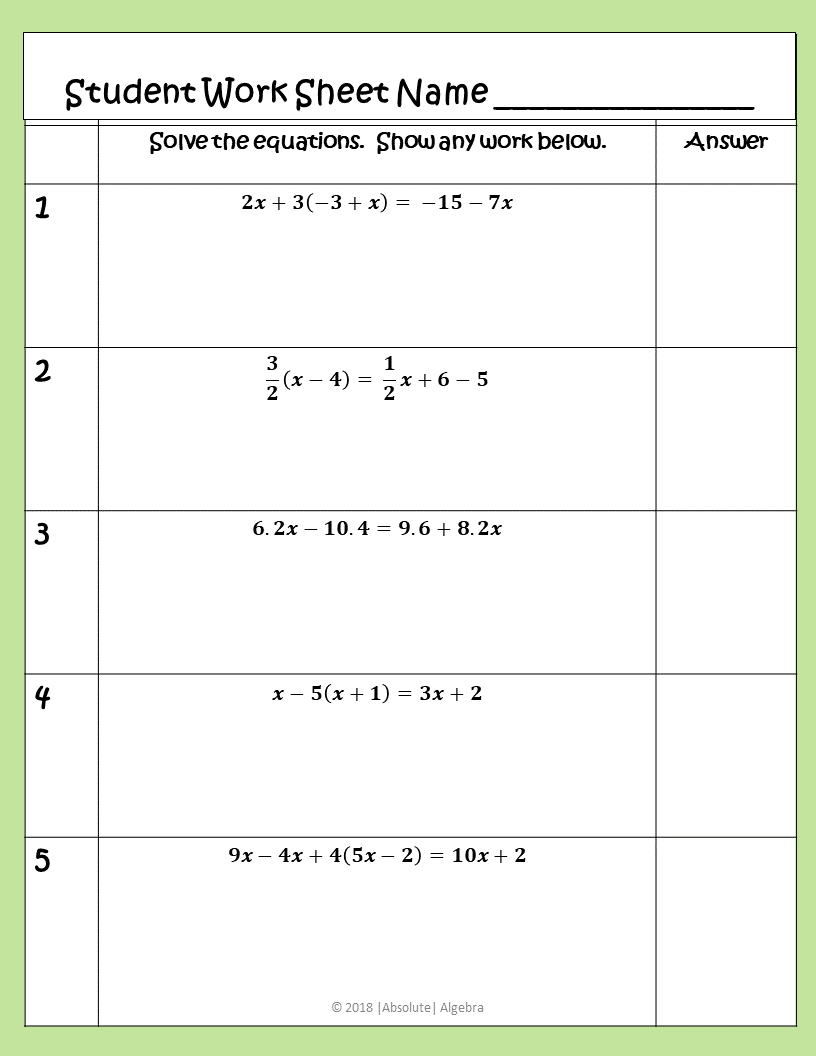 Solving Multi Step Equations Growth Mindset Activity Absolute 