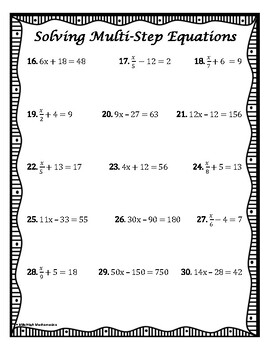 Solving Multi Step Equations Practice Activity Worksheet By Mister 