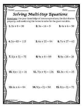 multi step equations practice worksheet