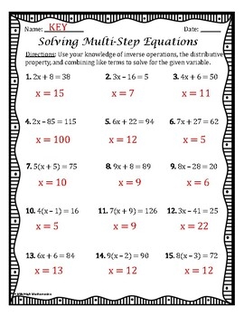 Solving Multi Step Equations Practice Activity Worksheet By Mister 