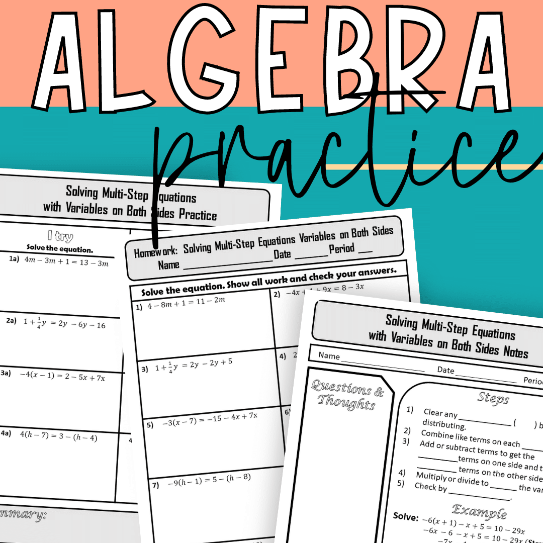 Solving Multi Step Equations Variables On Both Sides Notes 