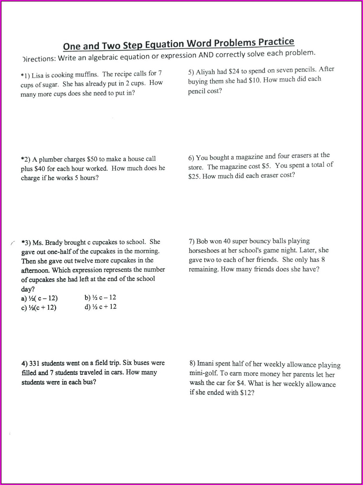 solving multi step equations worksheet pdf