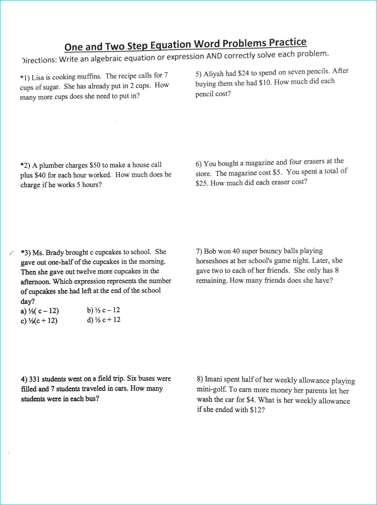 Solving Multi Step Equations Word Problems Worksheet Equations Worksheets