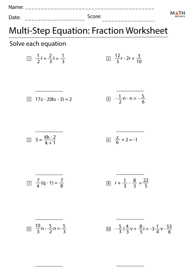 solve multi step equations worksheet