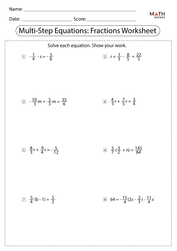 algebra 1 solving multi step equations worksheet