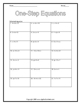 Solving One Step Equations By Adding Or Subtracting Worksheet TpT