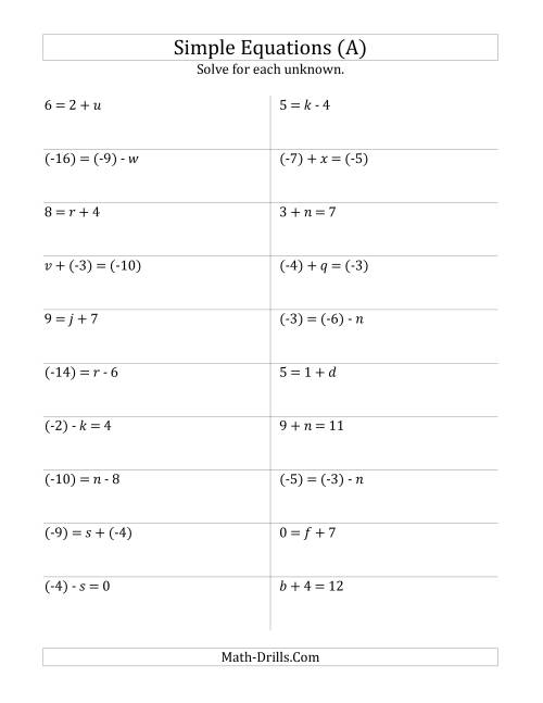 Solving One step Equations Multiplication And Division Worksheet Answer 