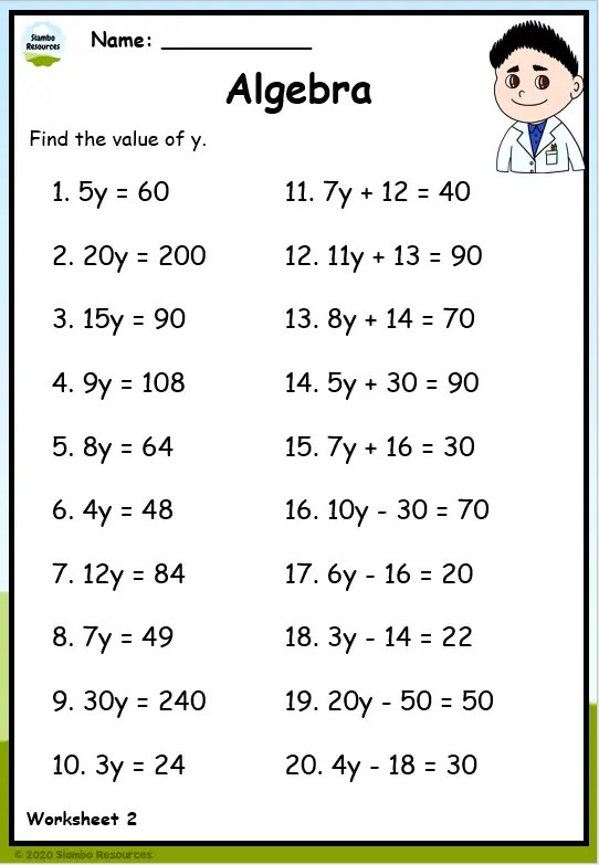 Solving One Step Equations Worksheet For 9th Grade Lesson Planet