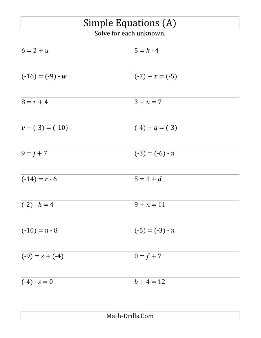solving one-step equations addition and subtraction worksheet pdf