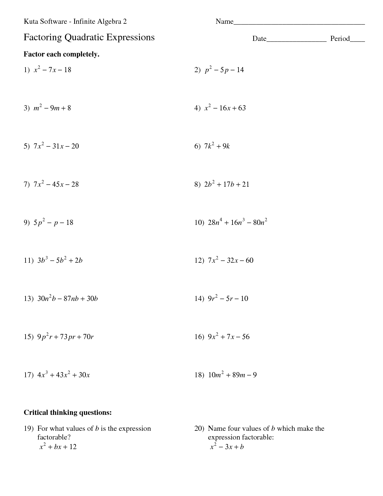 Solving Polynomial Equations By Factoring Worksheet Pdf 