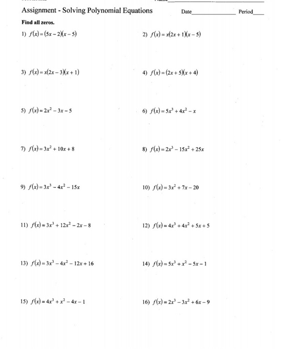 Solving Polynomial Equations Find All Roots Worksheet Tessshebaylo