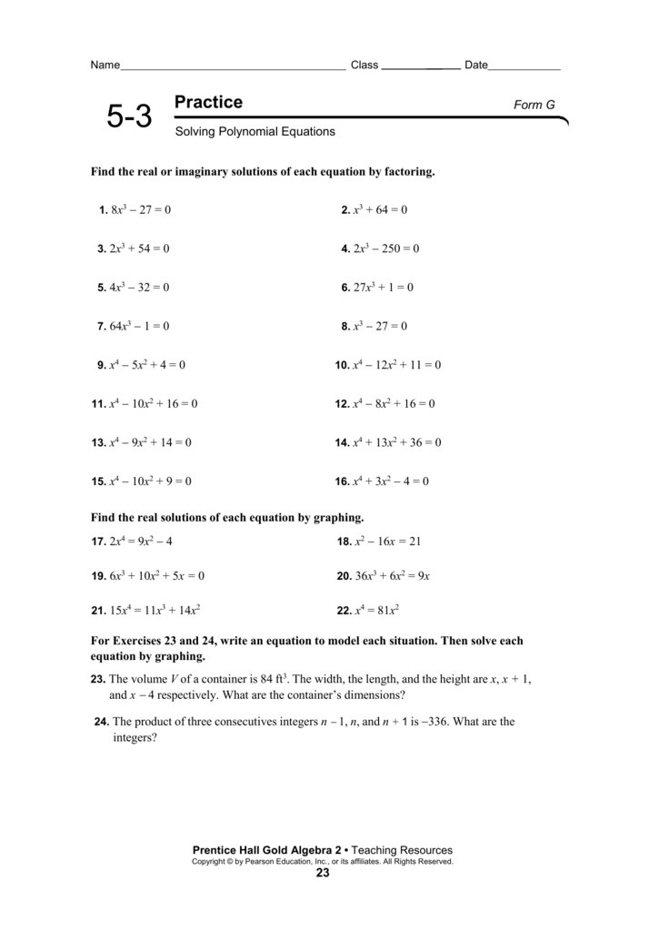 Solving Polynomial Equations Worksheet Equations Worksheets