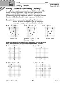 quadratic equation graphing worksheet