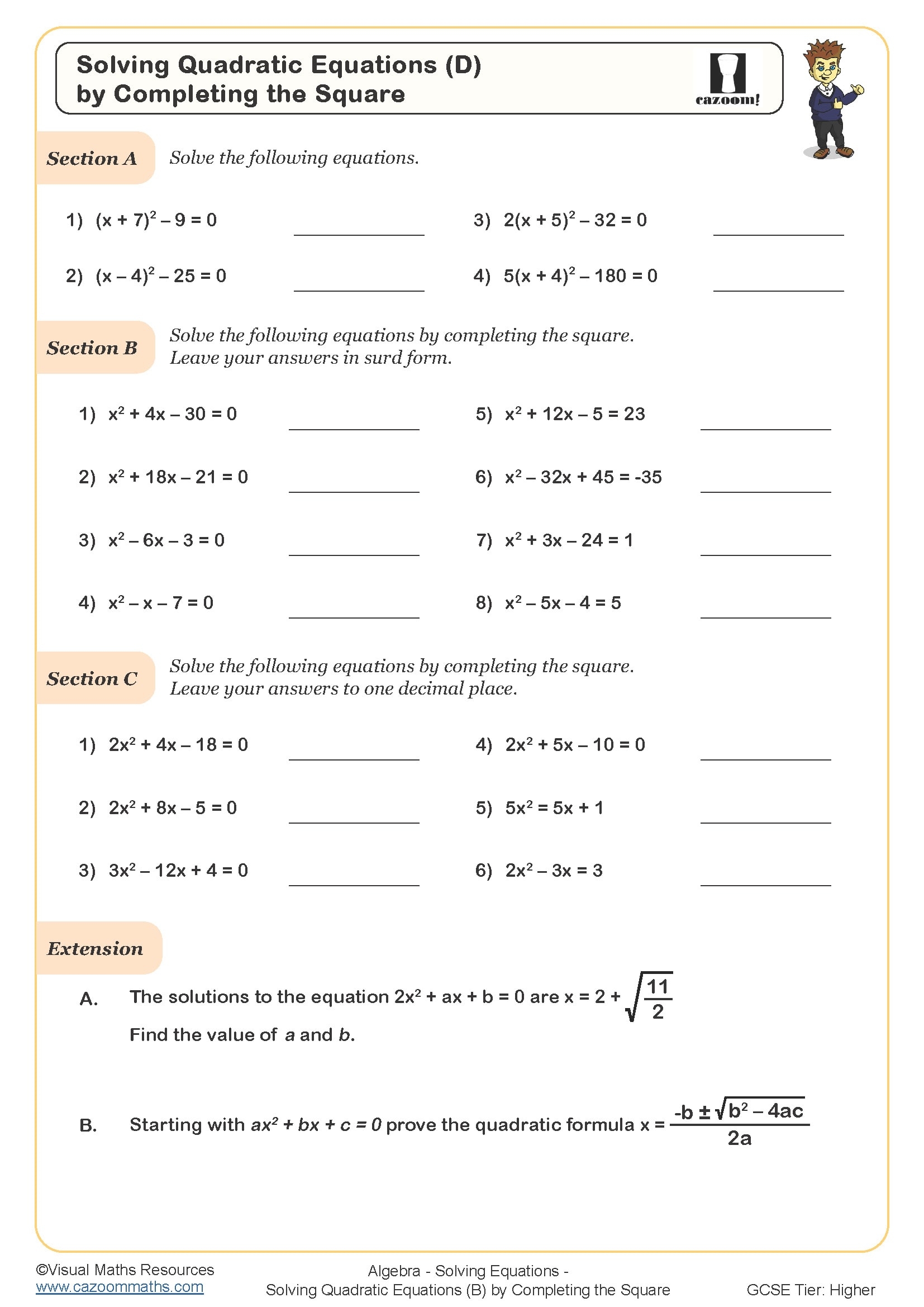 Solving Quadratic Equations D by Completing The Square 